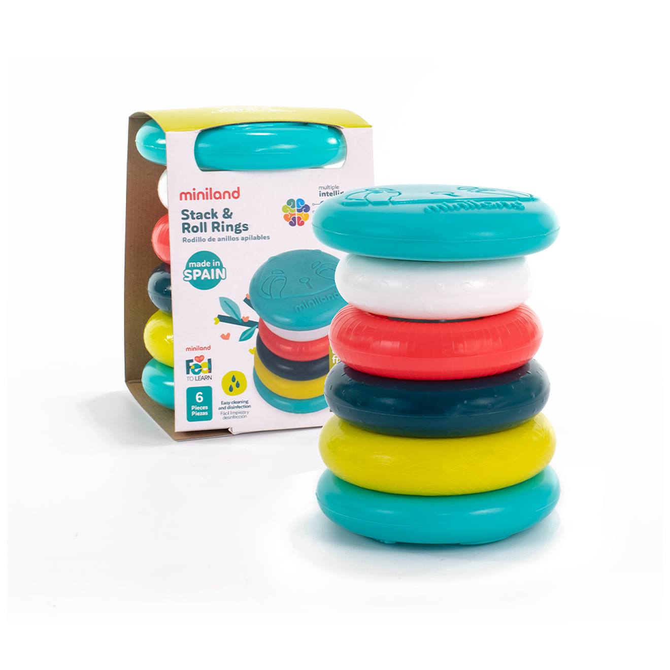 Rouleau d'anneaux empilables sensoriel pour bébés multicolore