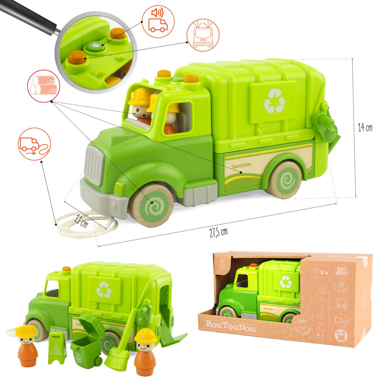 Routoudou - camion poubelle vert