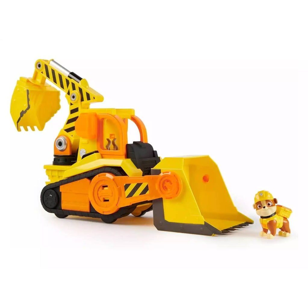 Rubble & crew - grand bulldozer avec effets sonores et lumineux et figurine rubble jaune