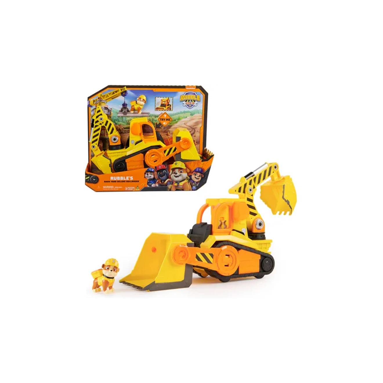 Rubble & crew - grand bulldozer avec effets sonores et lumineux et figurine rubble jaune