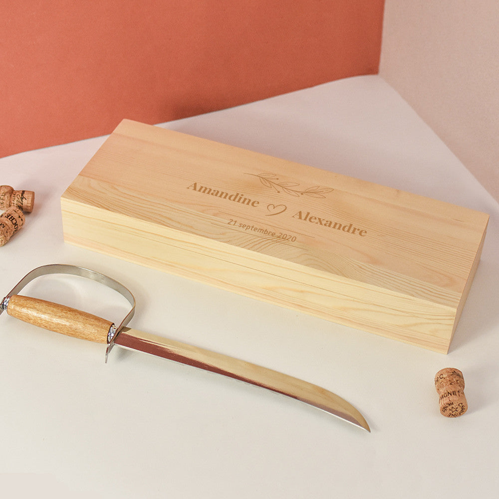 Sabre à Champagne Couple à Personnaliser - Coffret de Vin Personnalisé