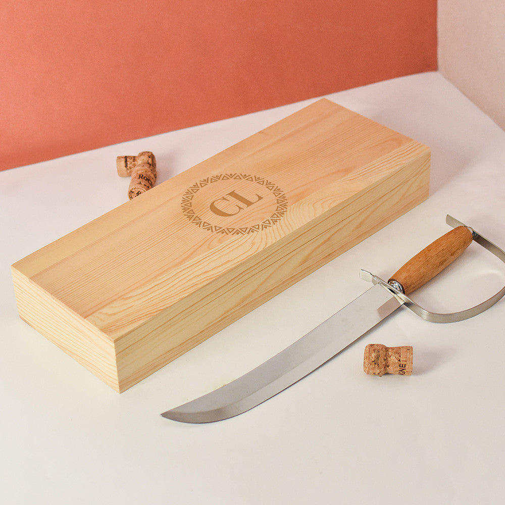 Sabre à Champagne Initiales à Personnaliser - Coffret de Vin Personnalisé