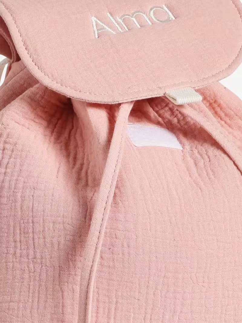 Sac à dos personnalisable rose poudré en gaze de coton - Vertbaudet