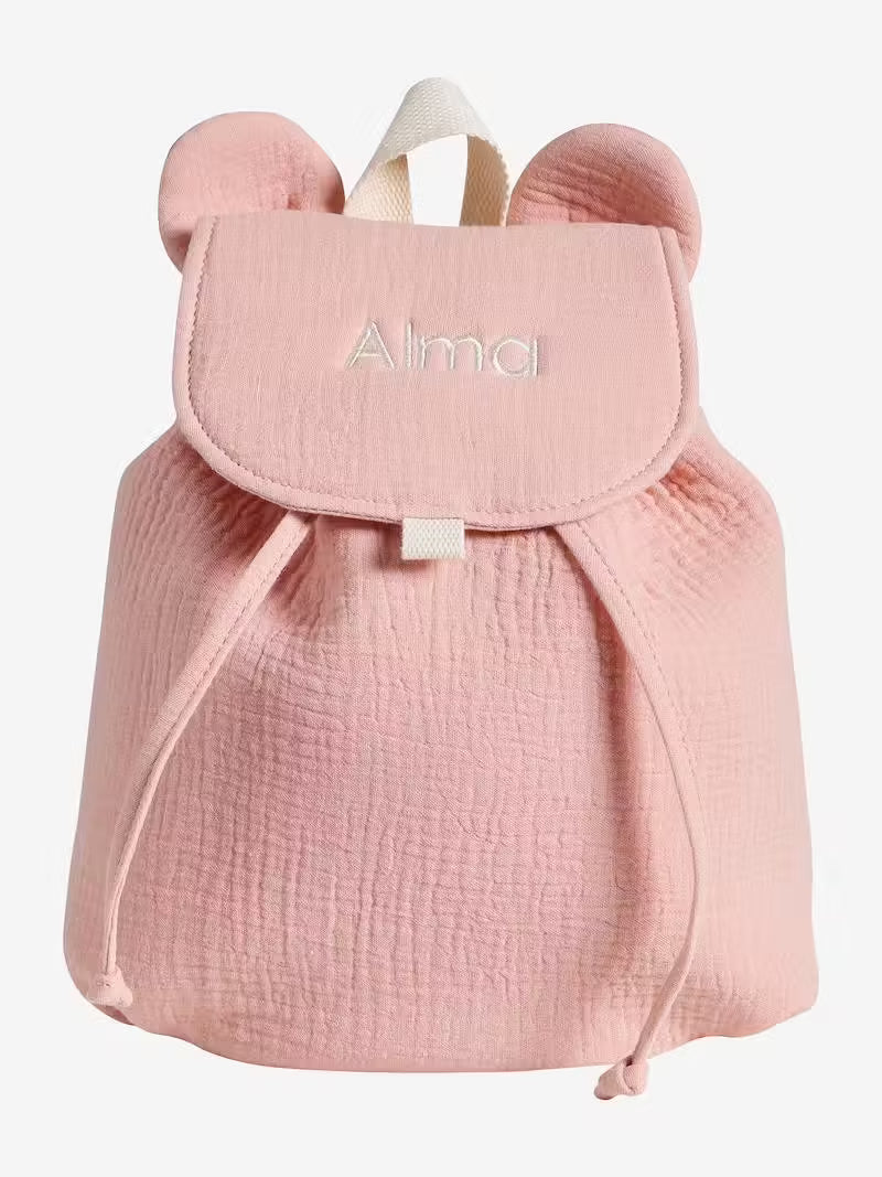 Sac à dos personnalisable rose poudré en gaze de coton - Vertbaudet