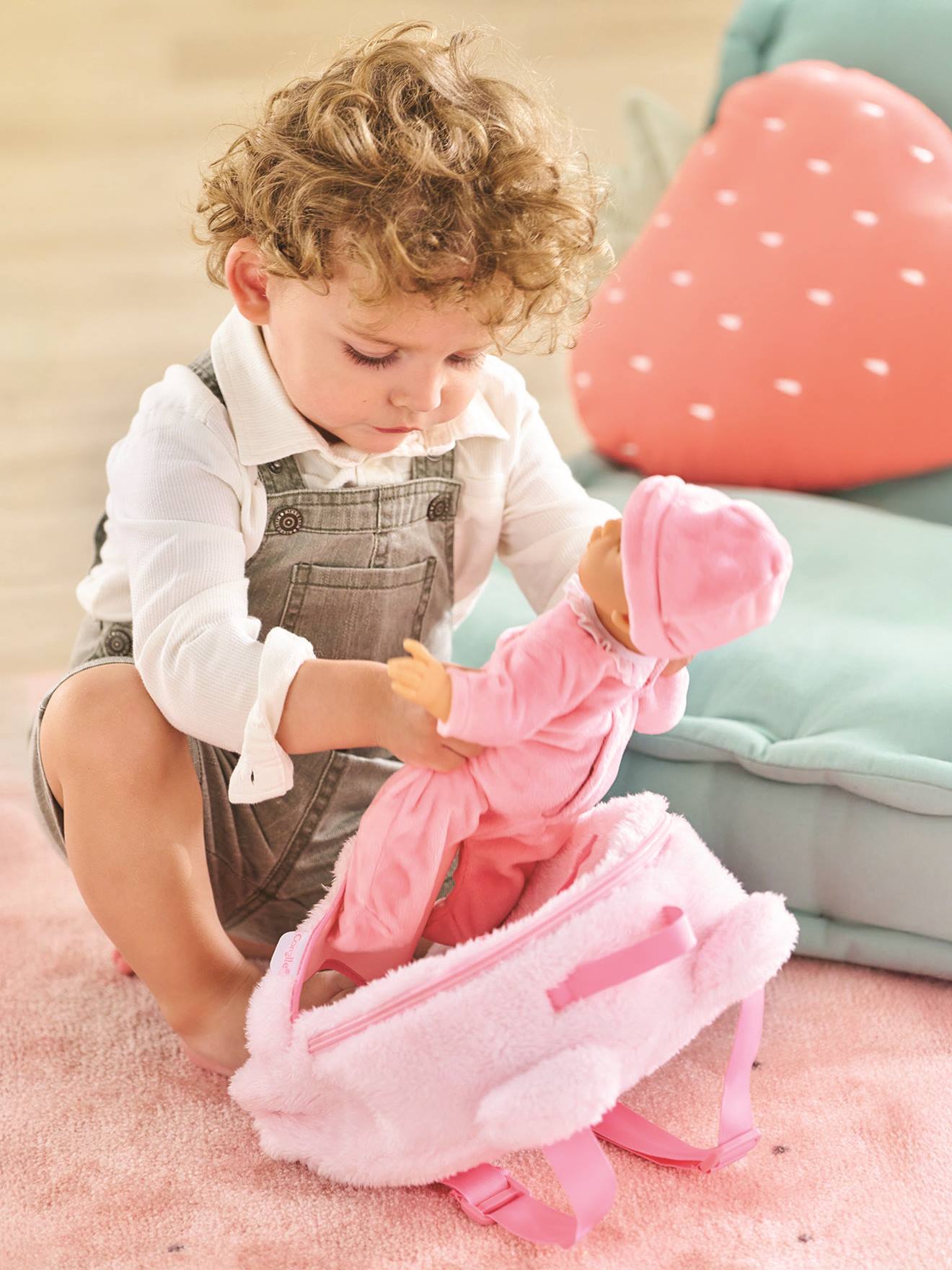 Sac à dos porté poupon peluche rose
