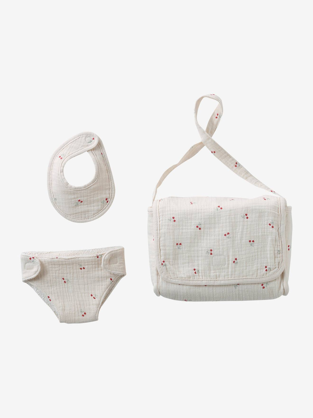 Sac à langer poupon personnalisable + couche + bavoir cherry
