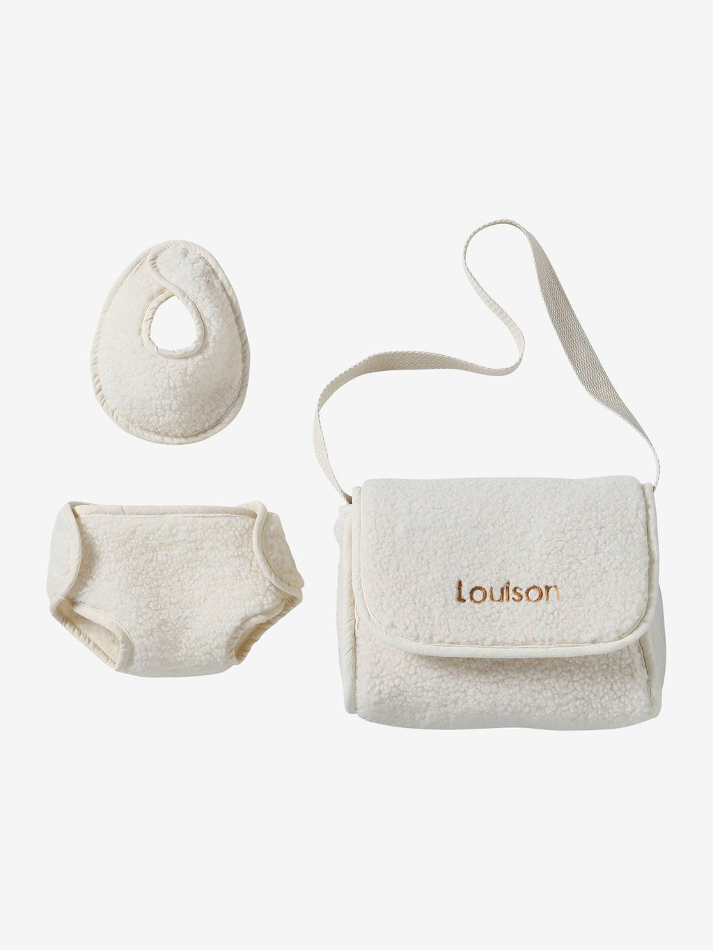 Sac à langer poupon personnalisable + couche + bavoir sherpa