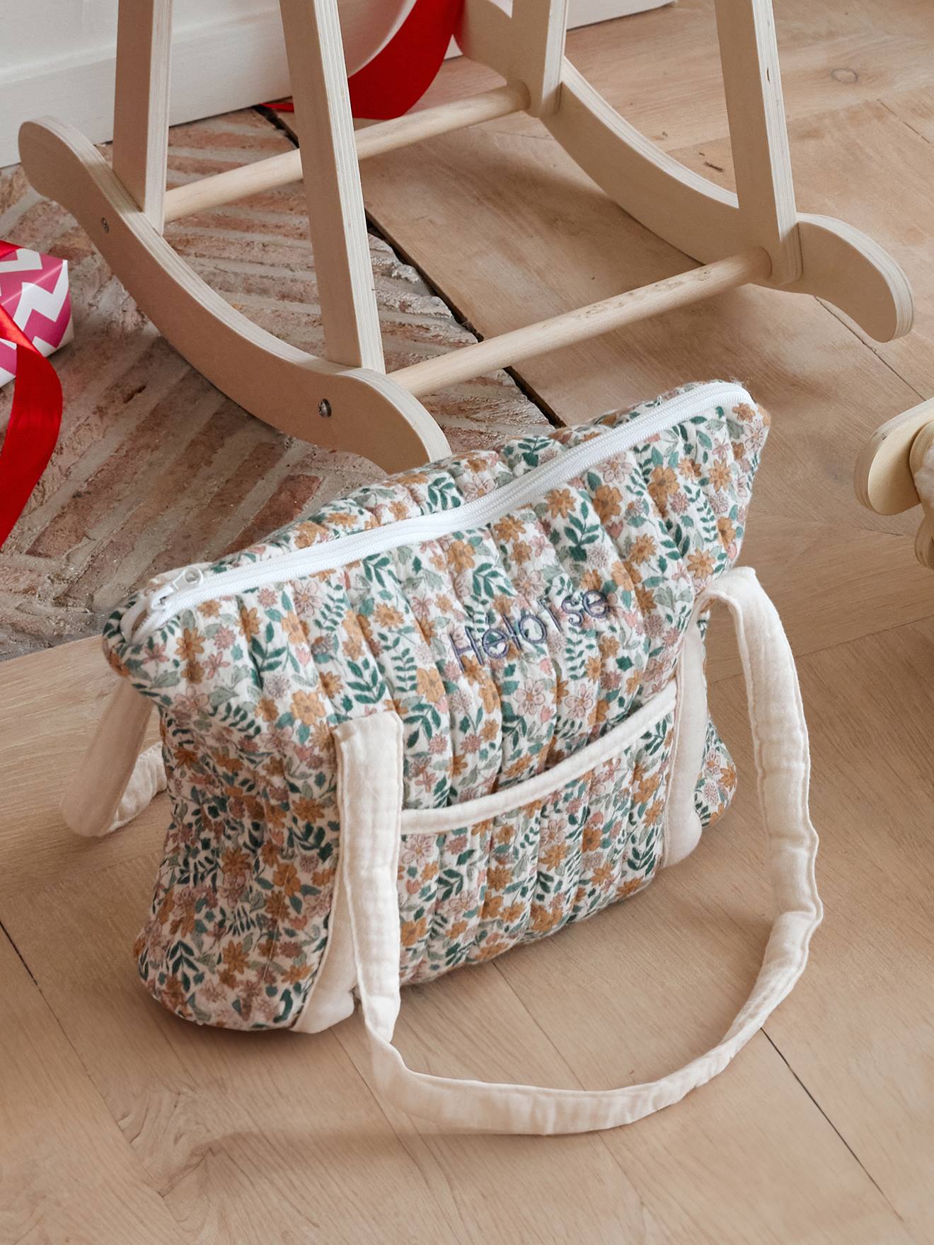 Sac à langer poupon personnalisable en gaze de coton rétro flower