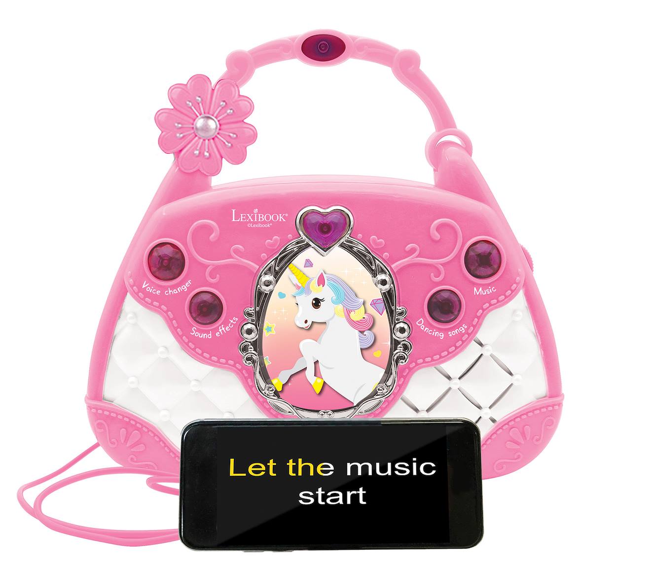 Sac à main enceinte musicale avec micro licorne rose