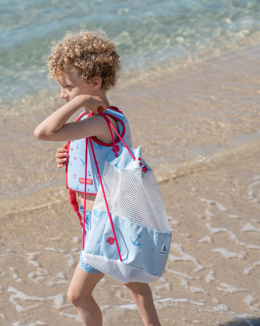 Sac de plage enfant avec filet anti sable bleu