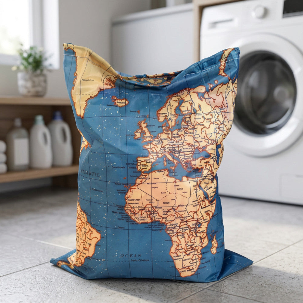 Sac à Linge Pliable Carte du Monde - Accessoire Salle de Bain Originaux