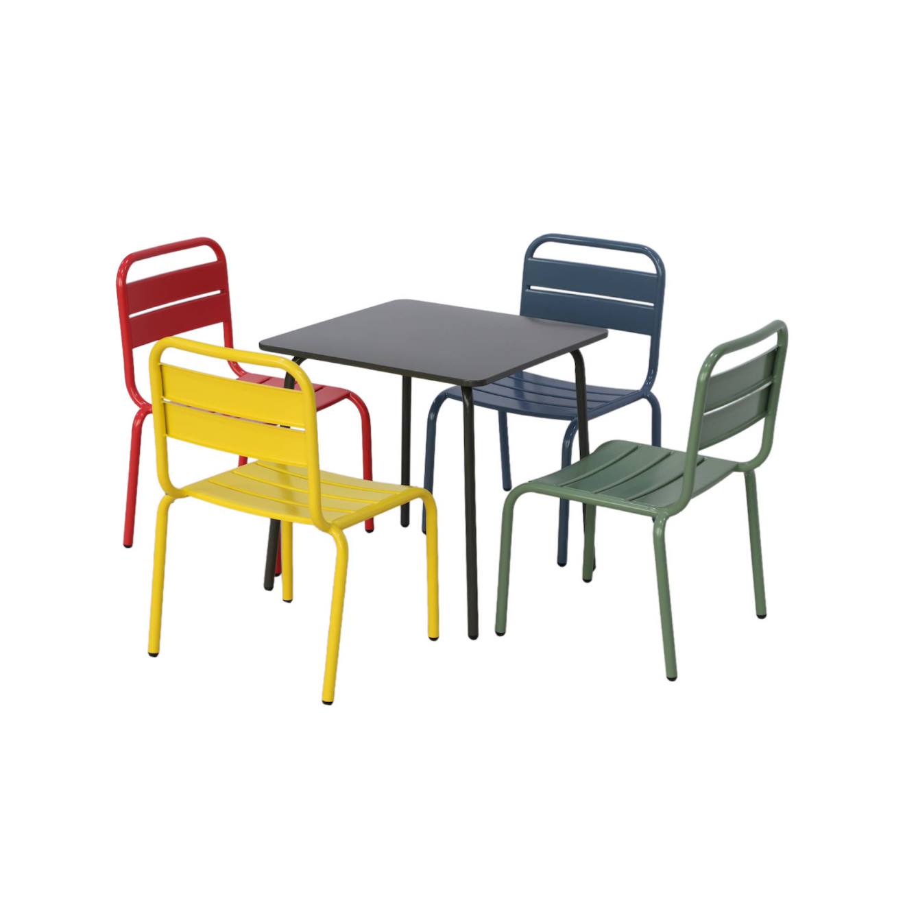 Salon de jardin enfant, table et chaises métal - anna - 4 places, 48x48cm multicolore