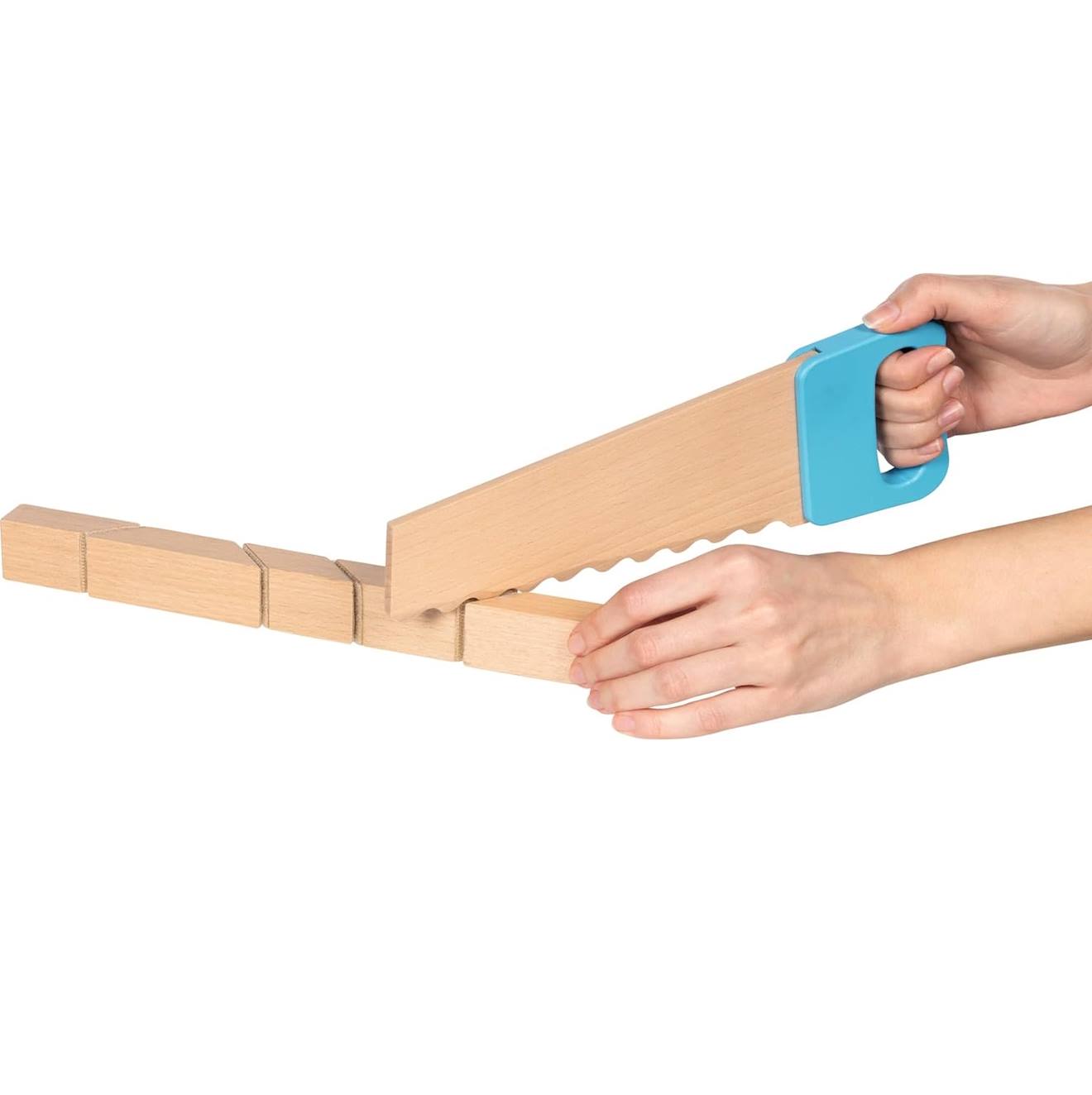 Scie et blocs en bois à scratch beige