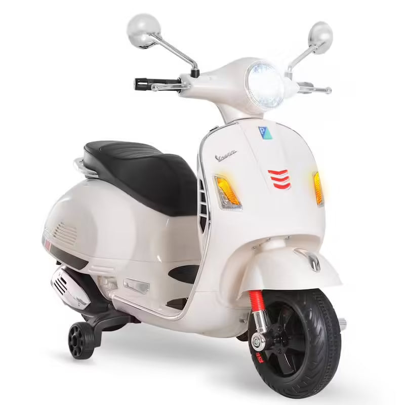 Scooter moto électrique enfant Vespa 6V – LED, musique & roulettes