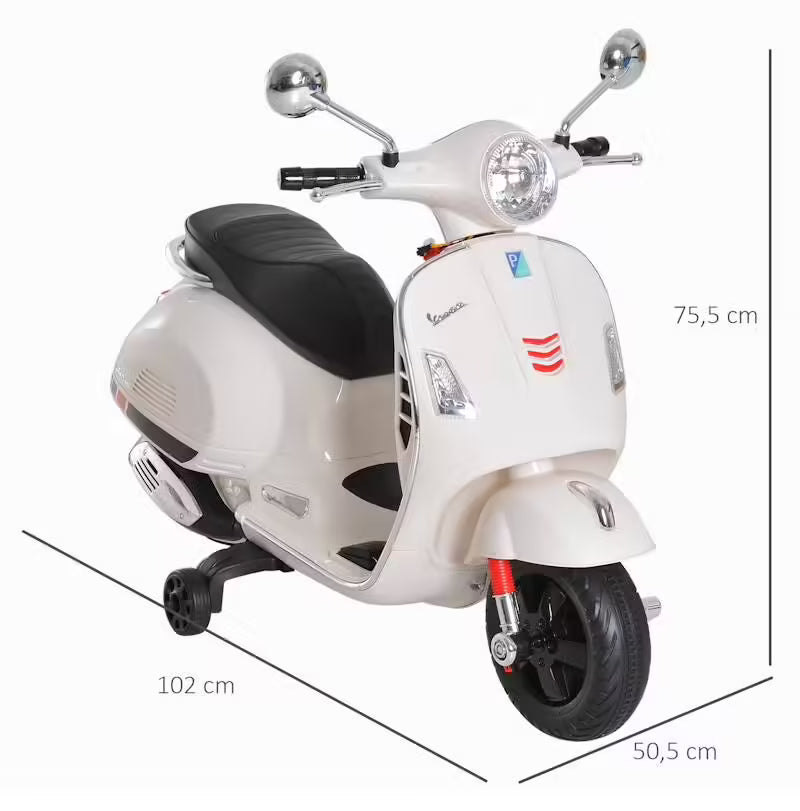 Scooter moto électrique enfant Vespa 6V – LED, musique & roulettes