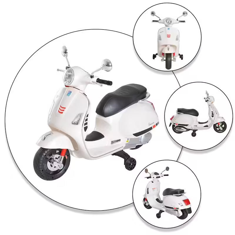 Scooter moto électrique enfant Vespa 6V – LED, musique & roulettes