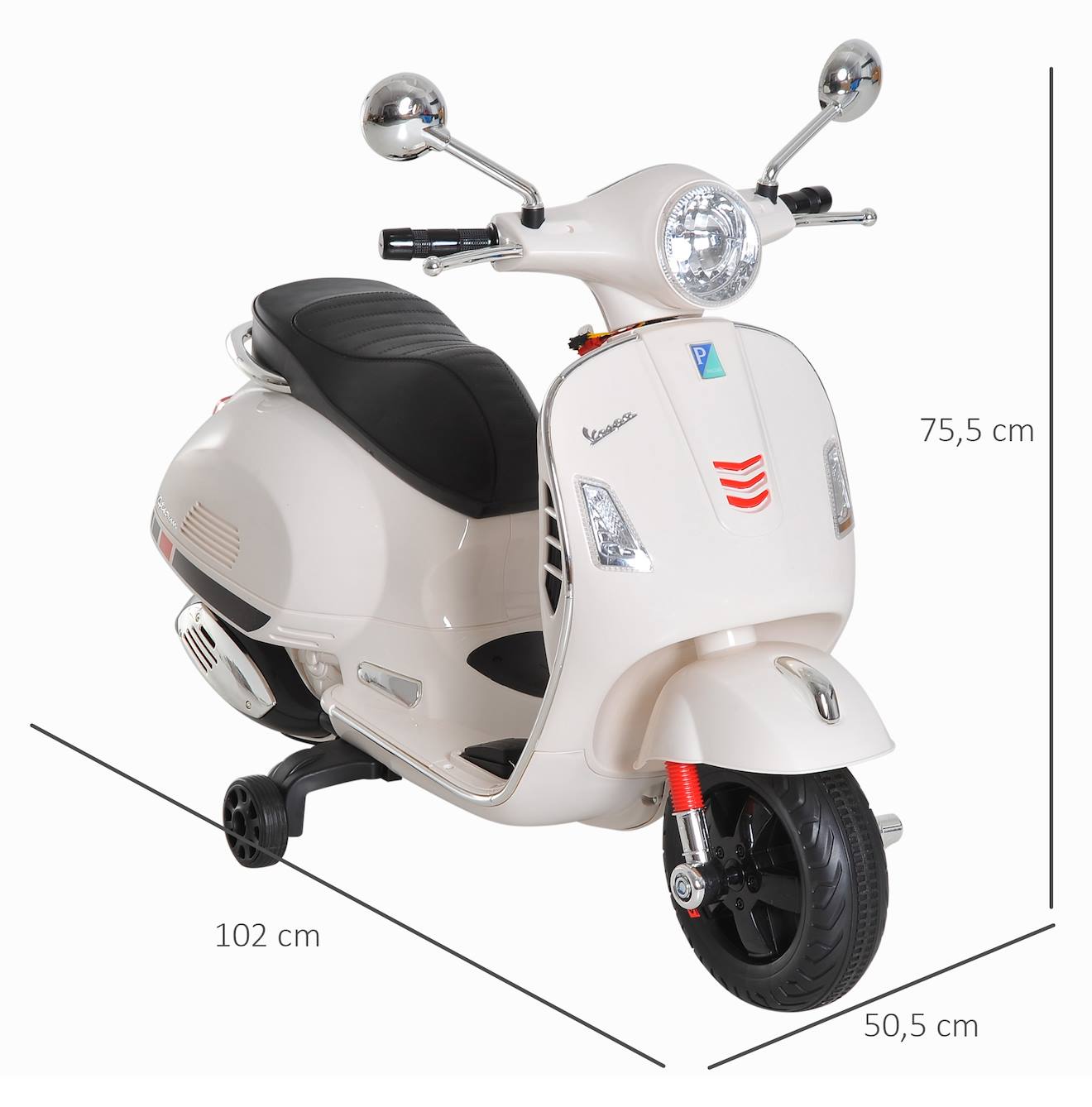 Scooter moto électrique enfant vespa 6v musique MP3 port USB klaxon phare feu ar blanc