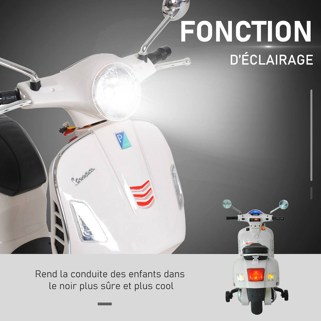 Scooter moto électrique enfant vespa 6v musique MP3 port USB klaxon phare feu ar blanc