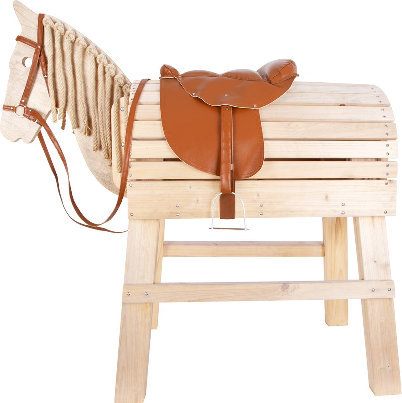 Selle et bride pour cheval de bois marron