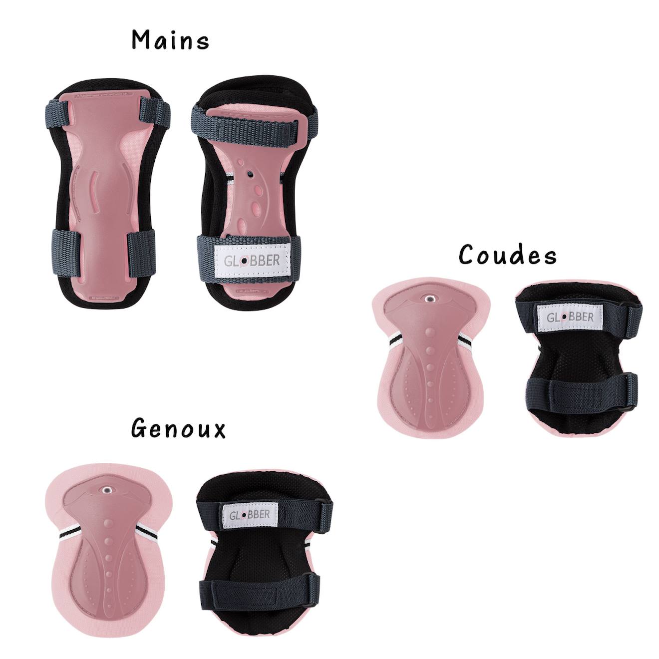 Set 3 protections enfant xs (coudes, genoux, poignets) rose pastel
