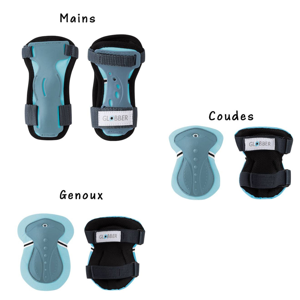 Set 3 protections enfant xs (coudes, genoux, poignets) bleu pastel