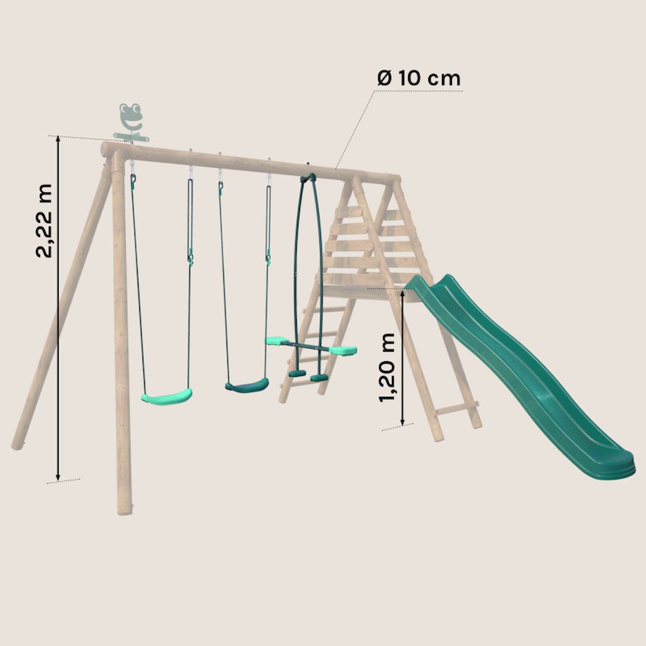 Set 4 agrès avec face à face et toboggan pour portique cocoon vert
