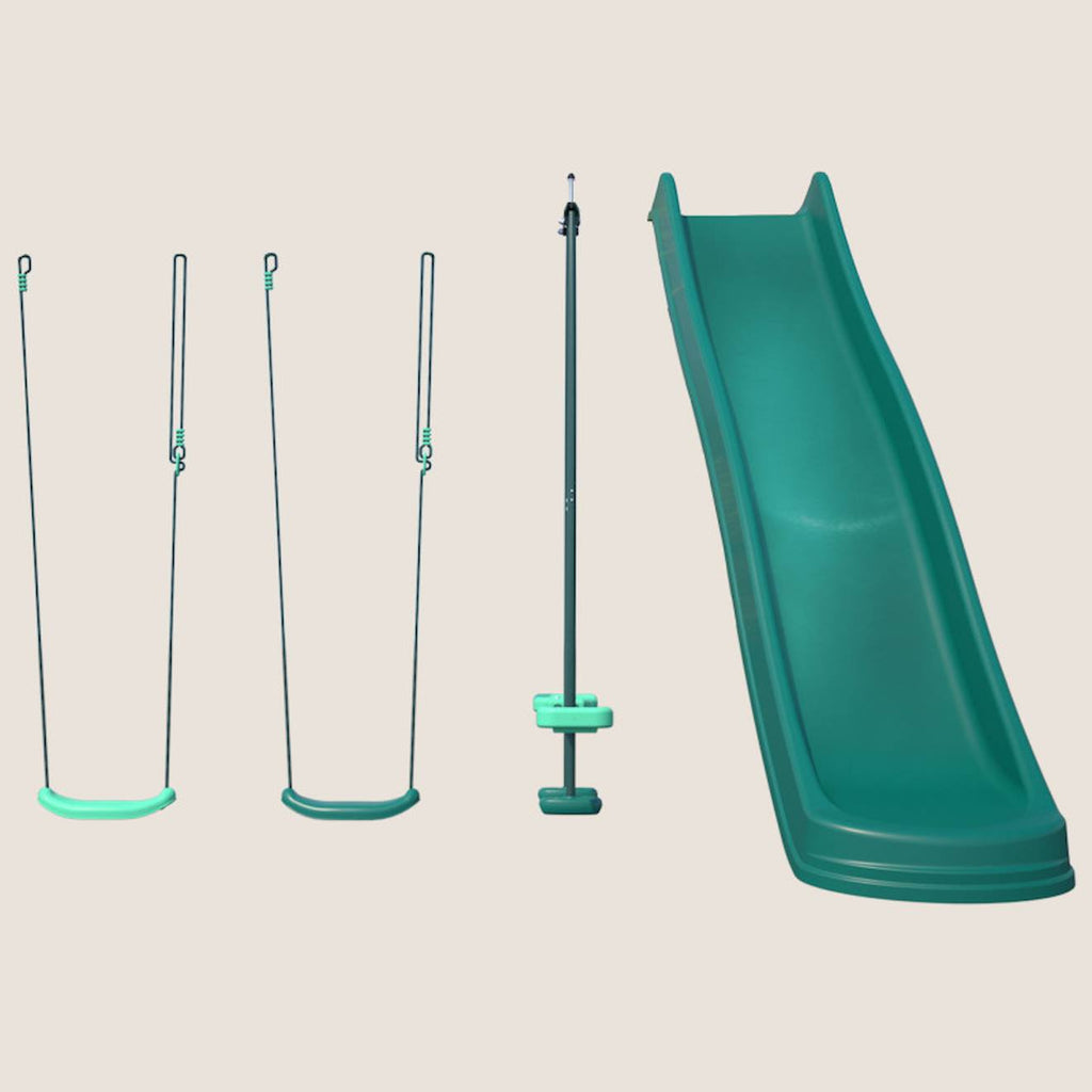 Set 4 agrès avec face à face et toboggan pour portique cocoon vert