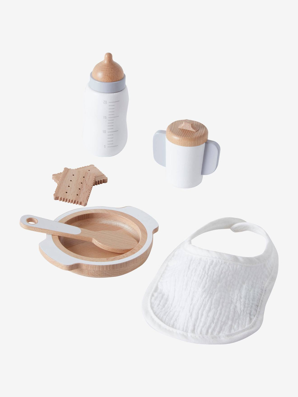 Set accessoires repas poupon en bois FSC blanc