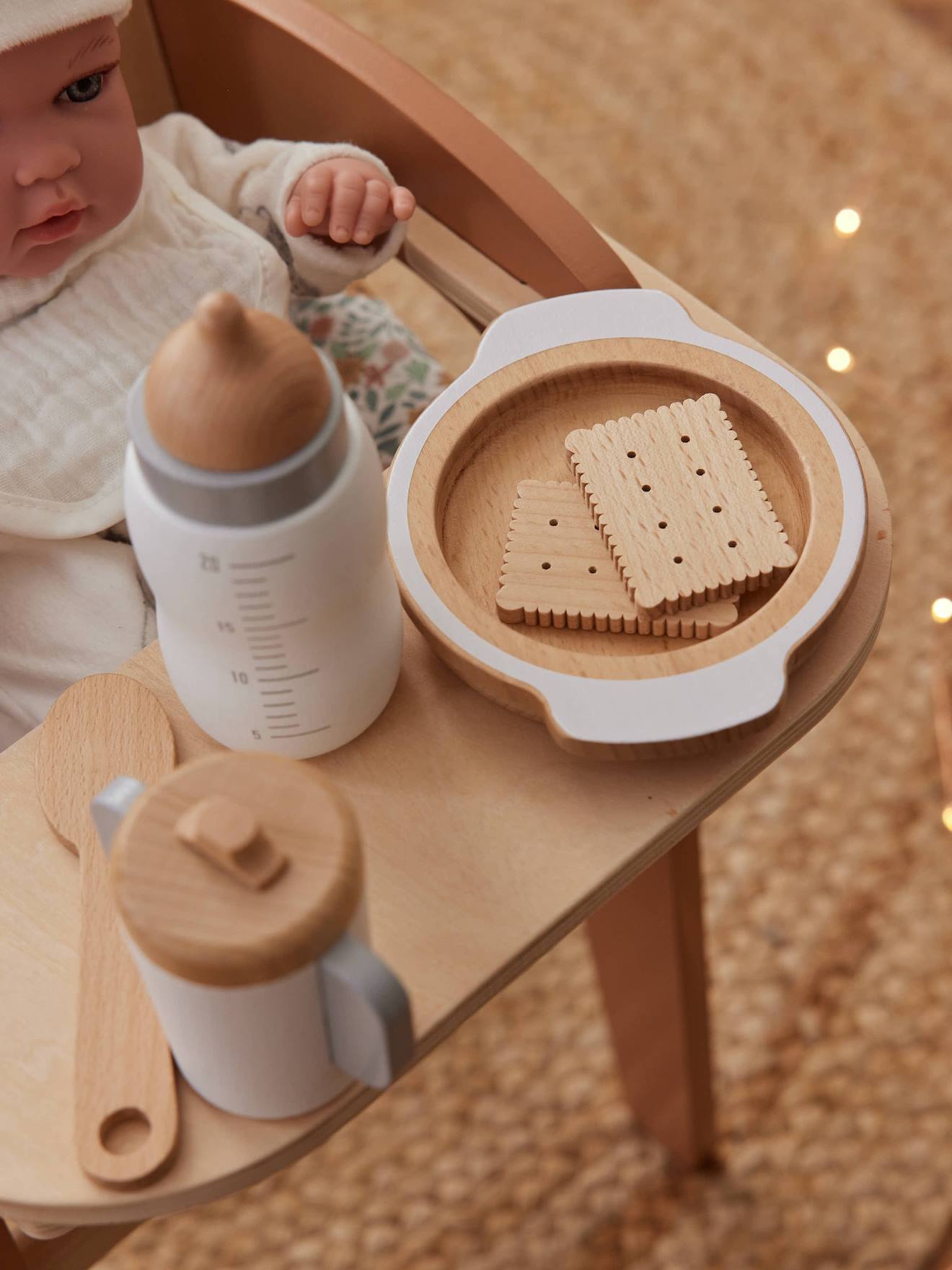 Set accessoires repas poupon en bois FSC blanc