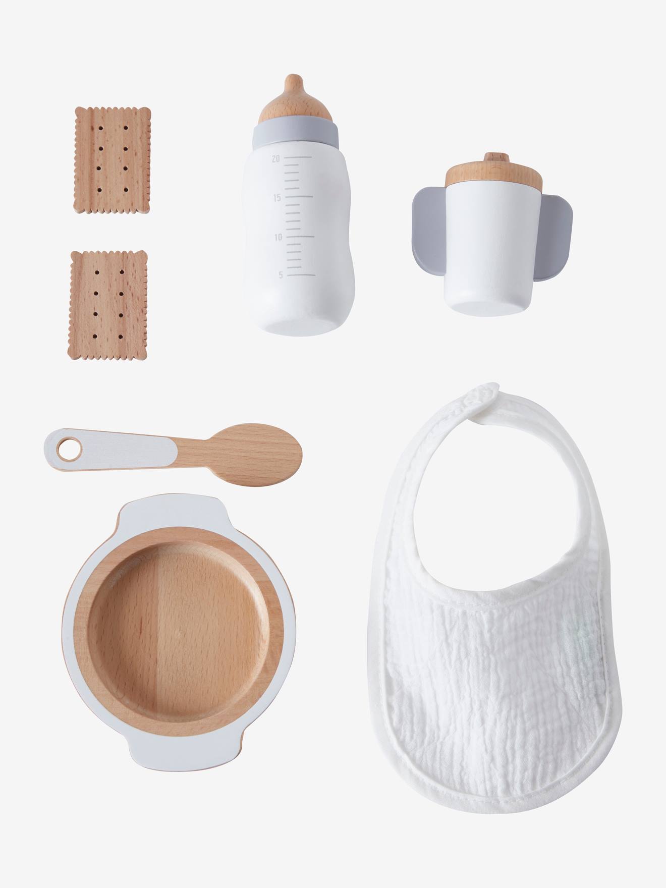 Set accessoires repas poupon en bois FSC blanc
