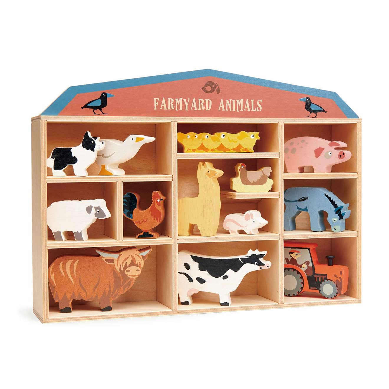 Set animaux en bois ferme beige
