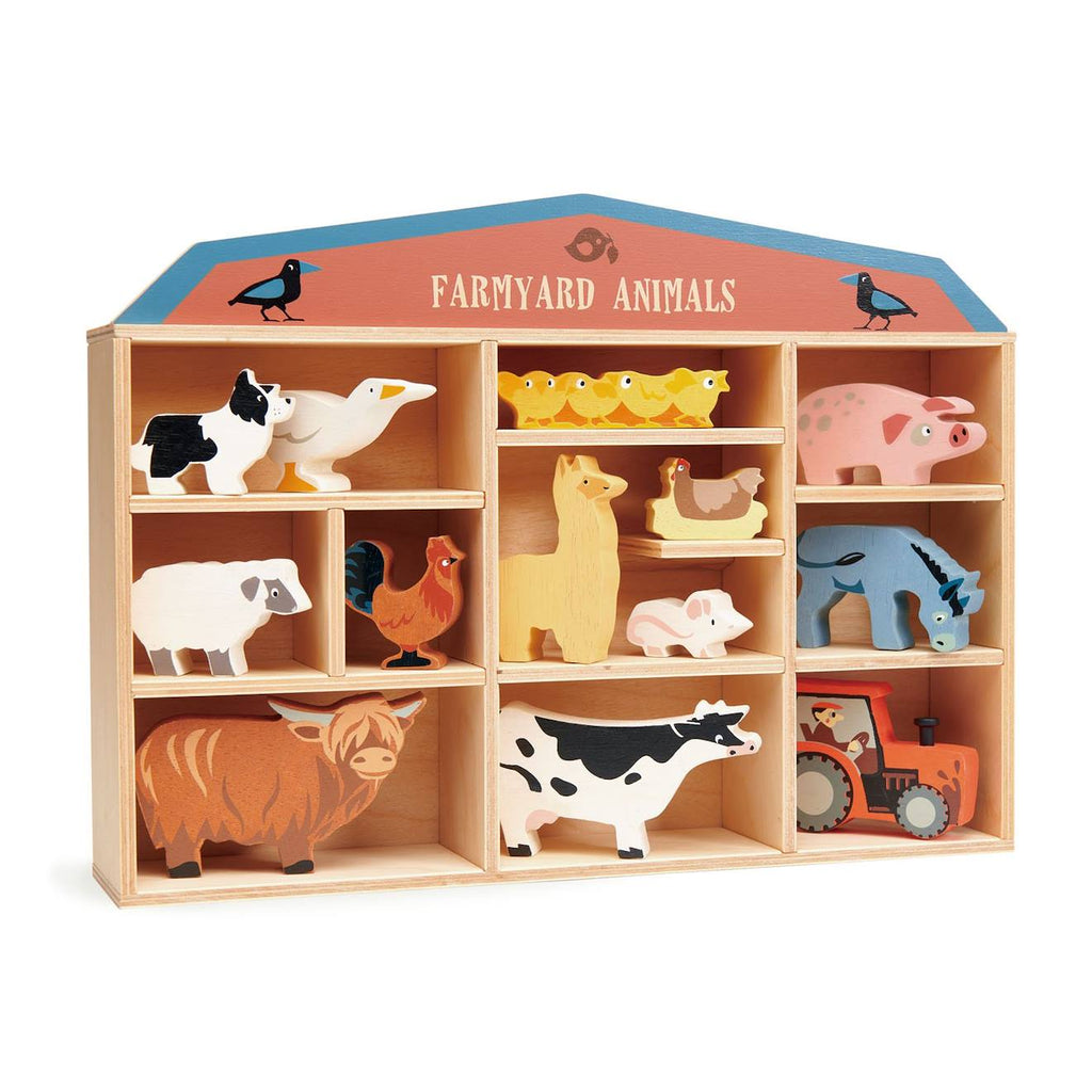 Set animaux en bois ferme beige