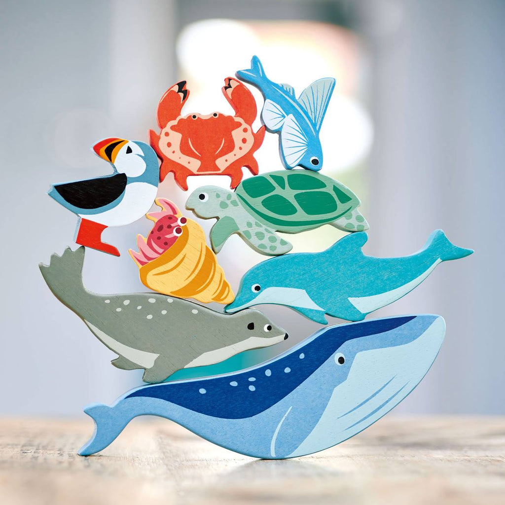 Set animaux marins en bois beige