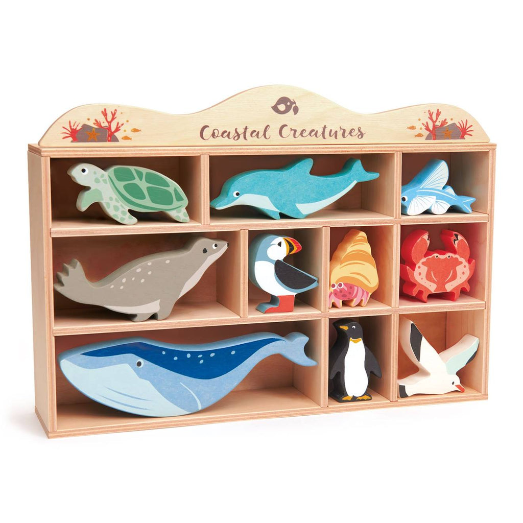 Set animaux marins en bois beige