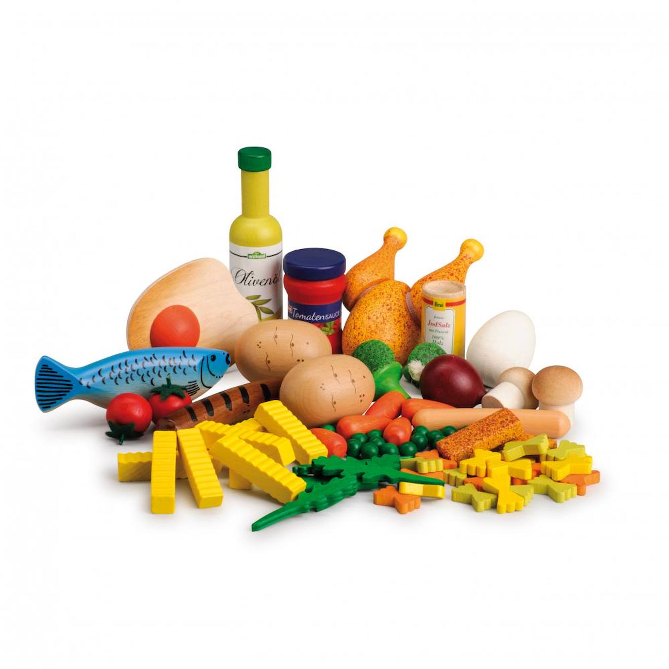 Set d'aliments en bois 75 pièces bleu