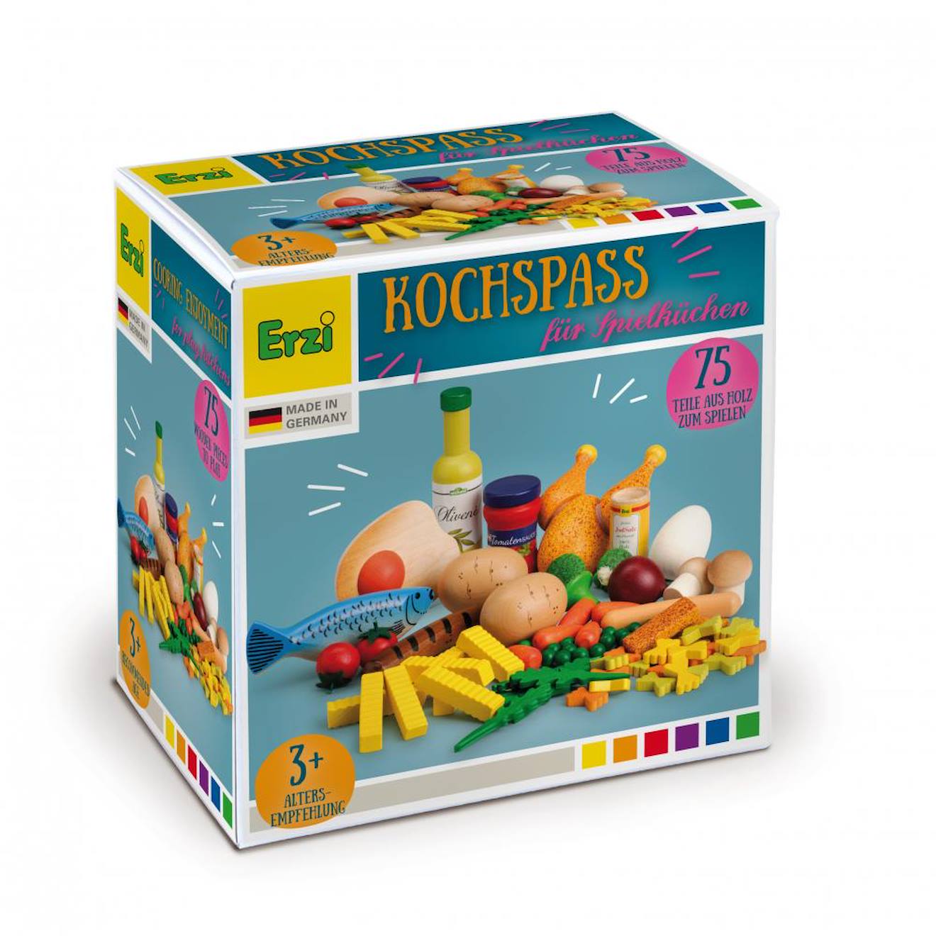 Set d'aliments en bois 75 pièces bleu