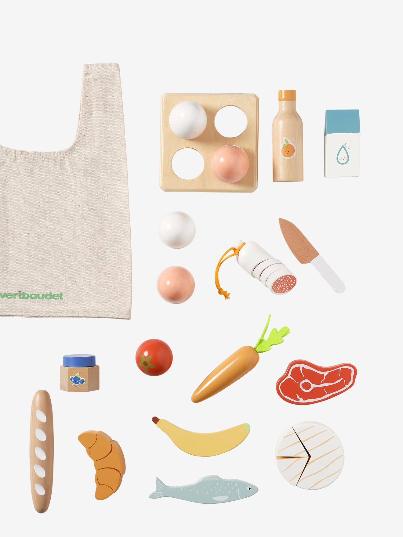 Set d'aliments + sac de courses en bois FSC bois