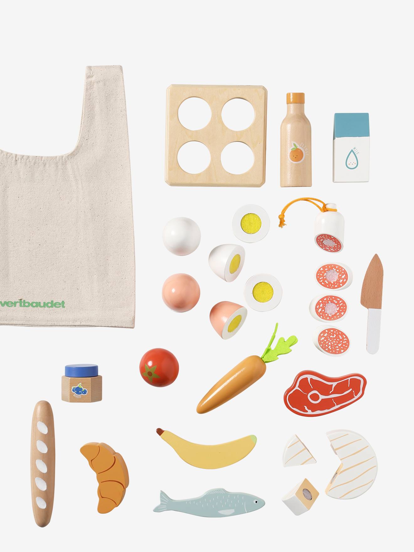 Set d'aliments + sac de courses en bois FSC bois