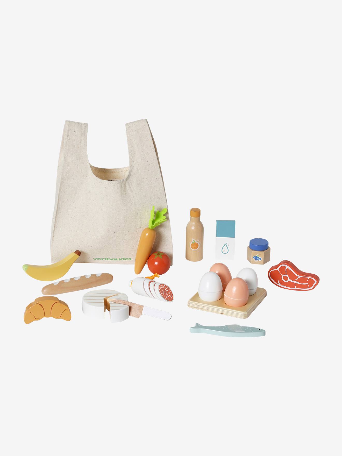 Set d'aliments + sac de courses en bois FSC bois