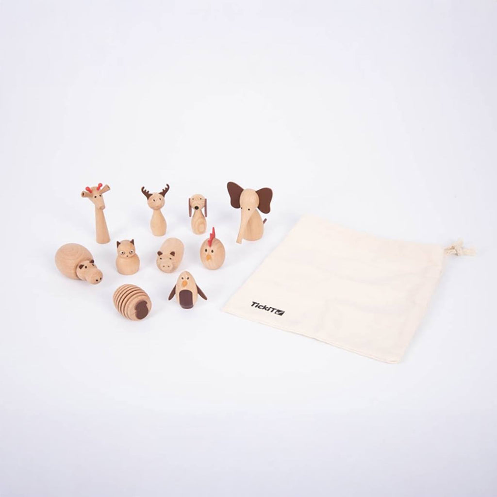 Set de 10 animaux en bois beige