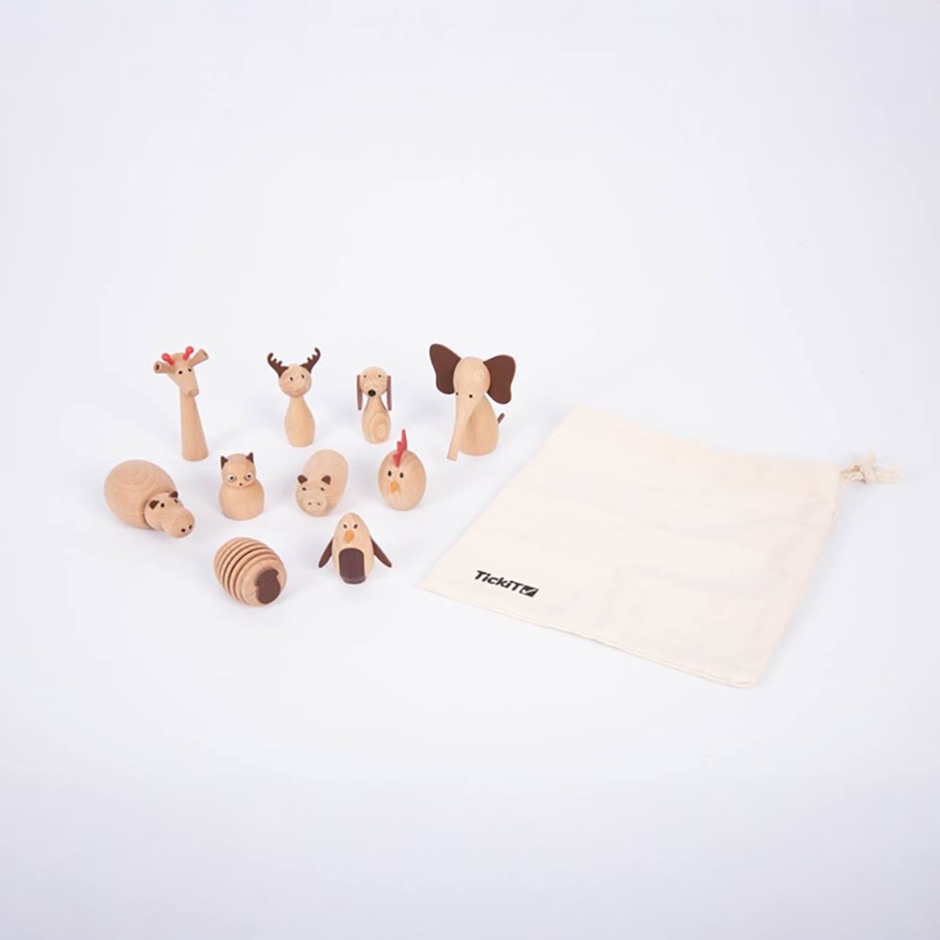 Set de 10 animaux en bois beige