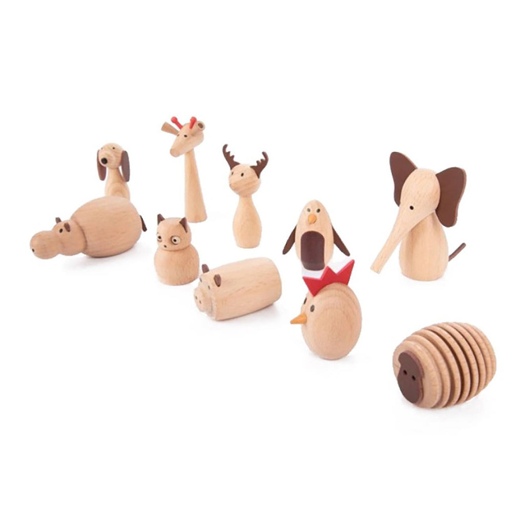 Set de 10 animaux en bois beige
