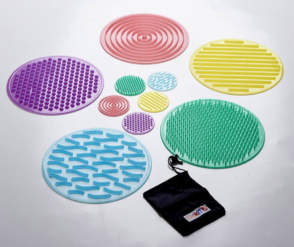 Set de 10 ronds tactiles et texturés en silicone multicolore