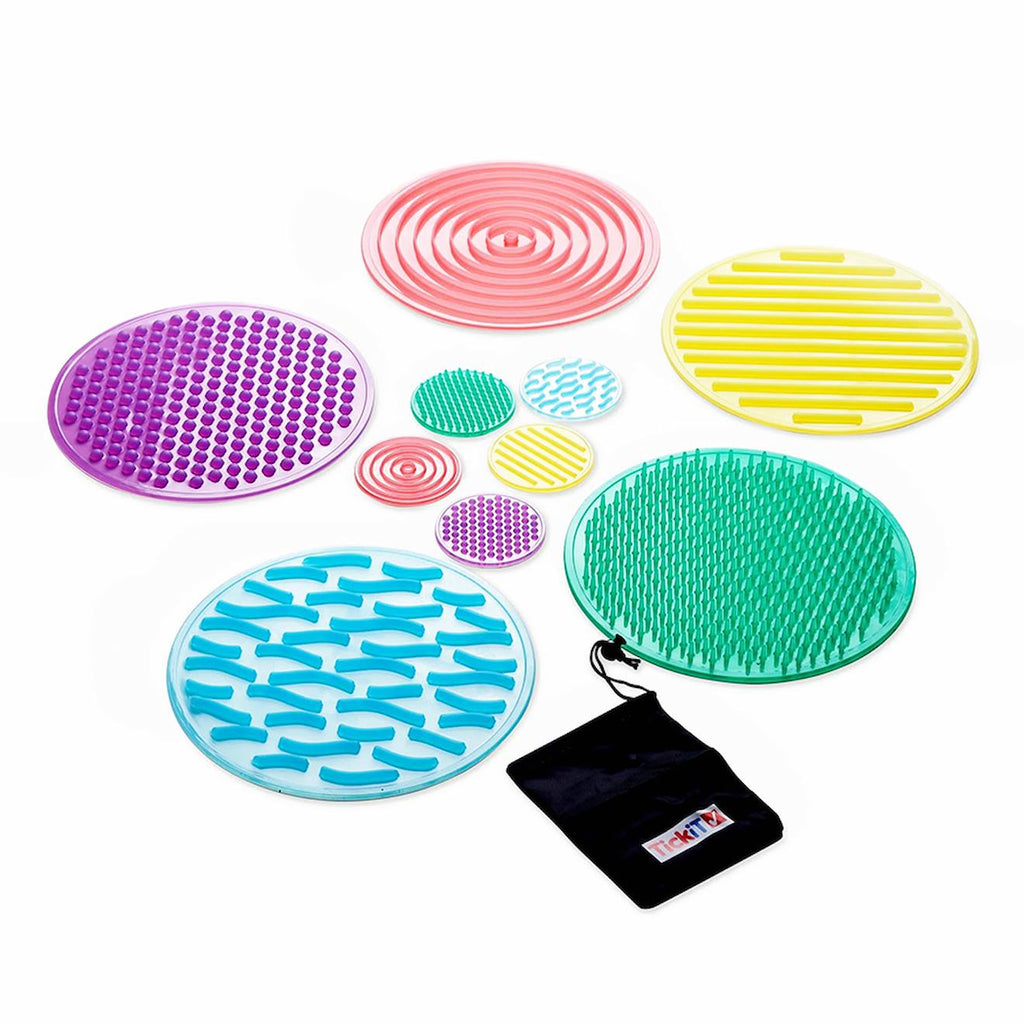 Set de 10 ronds tactiles et texturés en silicone multicolore