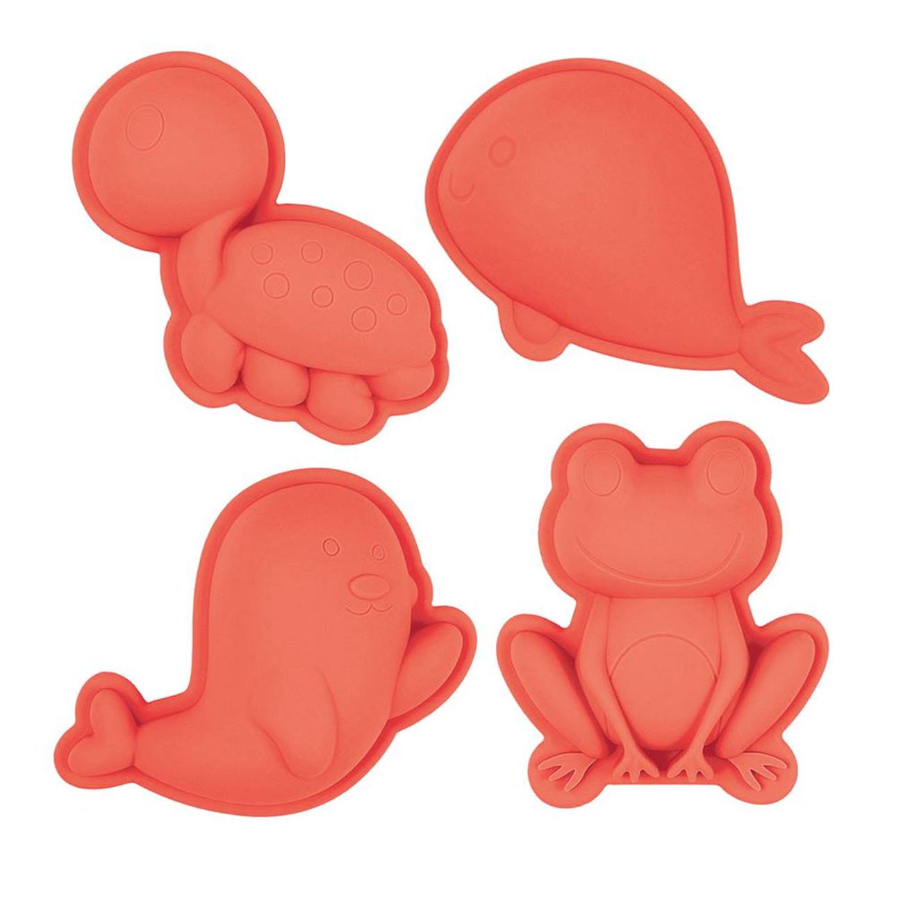 Set de 4 moules de plage en silicone souple rouge