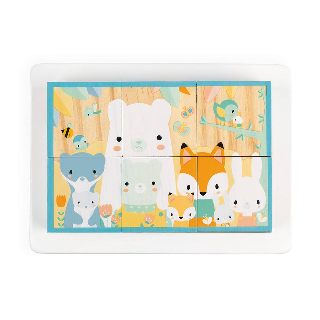 Set de 6 cubes en bois puzzle animaux multicolore