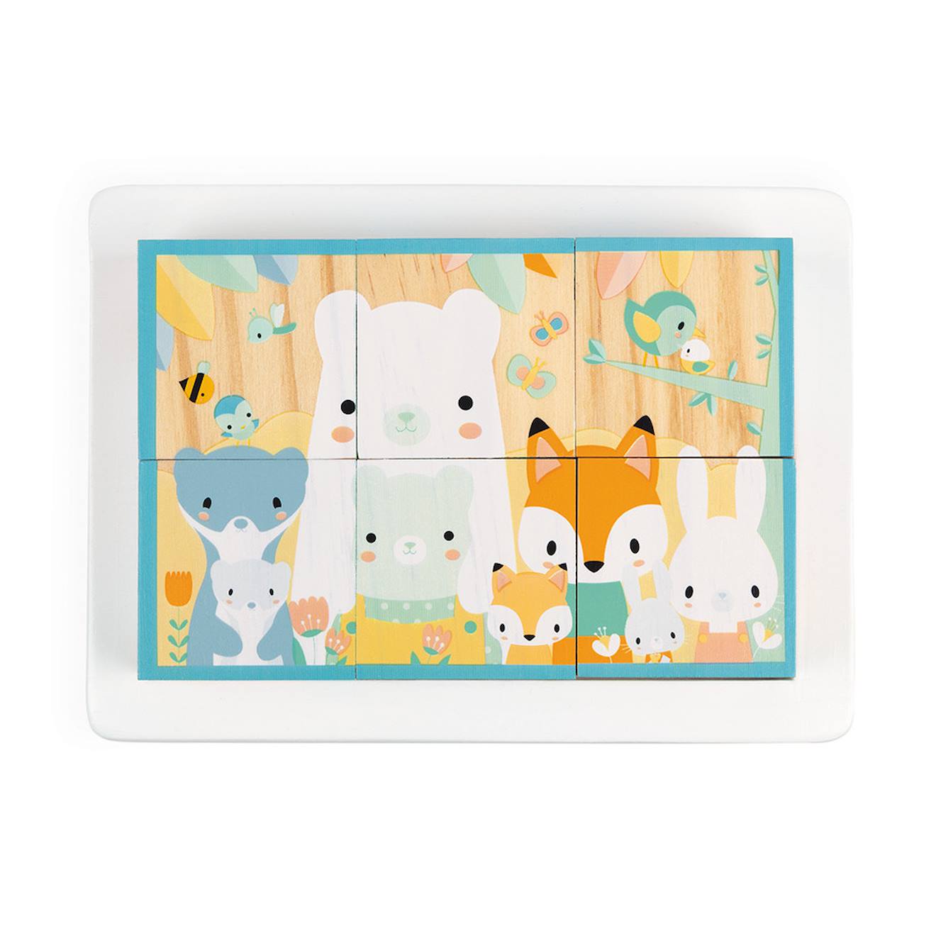 Set de 6 cubes en bois puzzle animaux multicolore