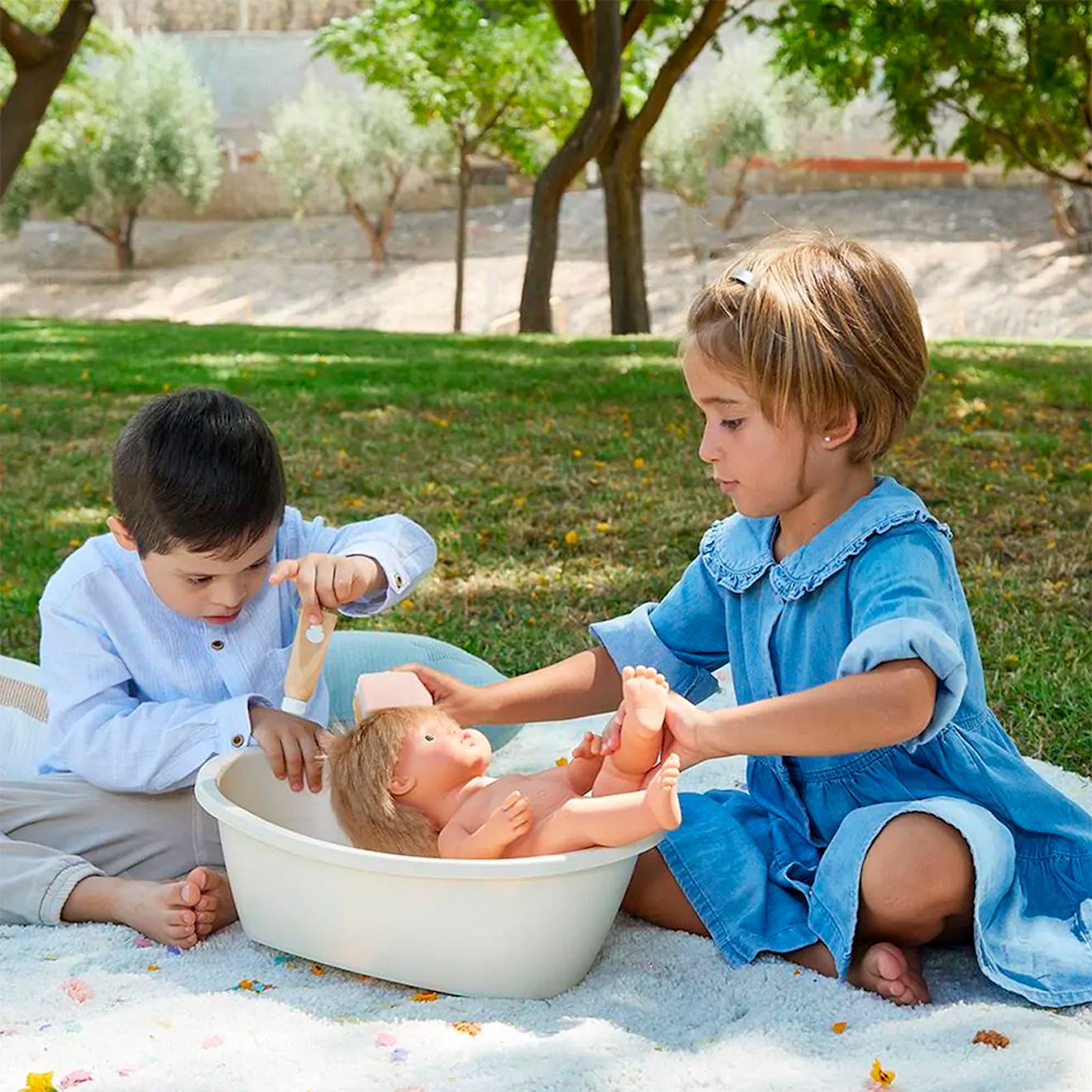 Set de baignoire et éponge pour poupées blanc