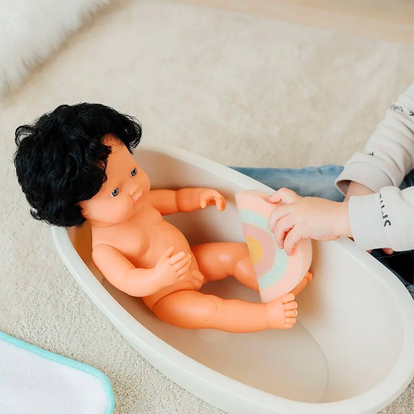 Set de baignoire et éponge pour poupées blanc