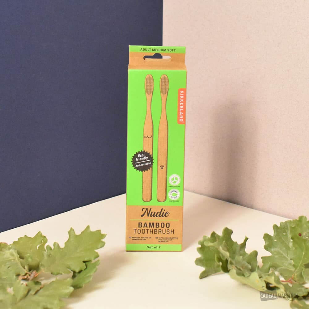 Set de Brosses à Dents Nudistes en Bambou (x2) - Accessoire Salle de Bain Originaux Kikkerland